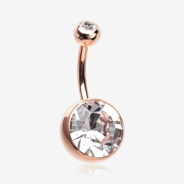 Rose Gold Giant Sparkle Gem Ball Belly Button Ring-Clear Gem